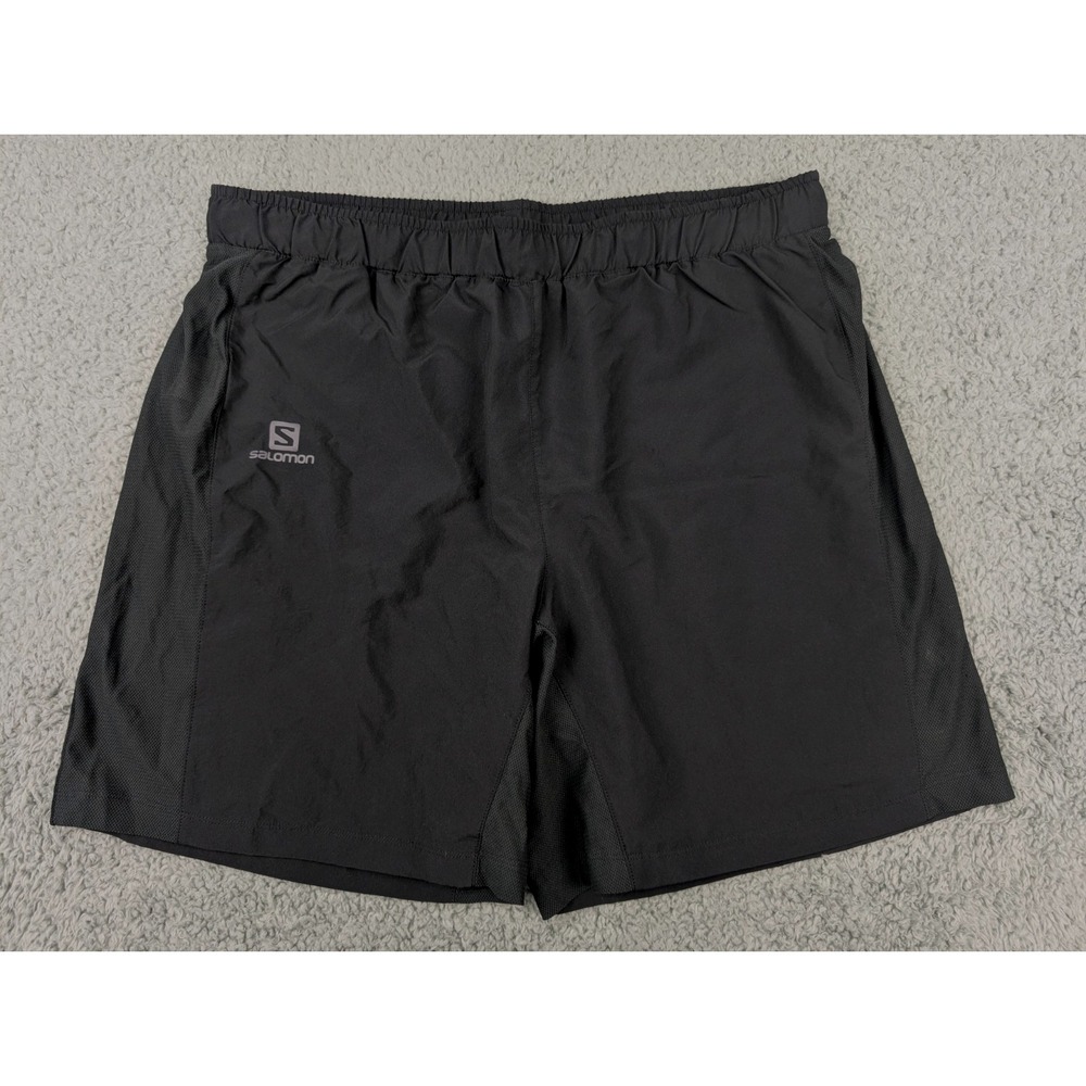 Salomon Running Shorts Men's XL Black‎ Lined Rear Zipper Pocket Lightweight